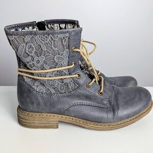 Rieker Women’s Greyish Blue Leather Lace-Up Ankle Boots – EU 37
